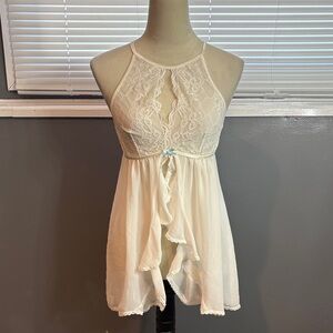 Apt. 9 White Lace & Chiffon Halter Babydoll Chemise | Romantic Lingerie | Size M